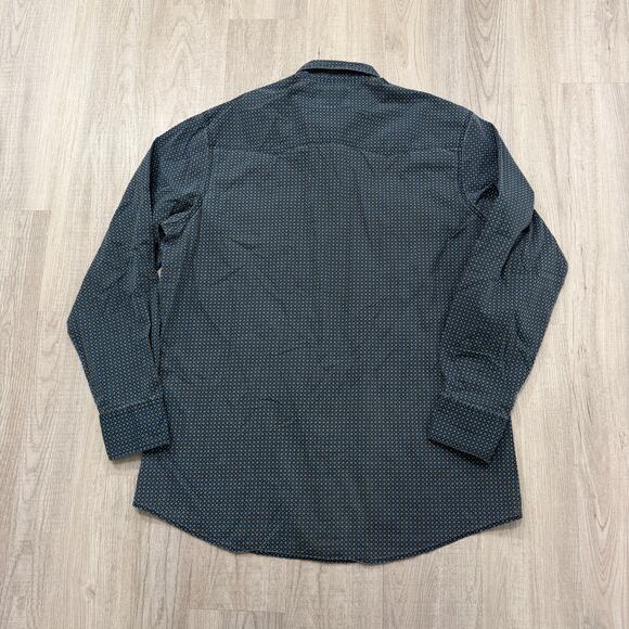 Vintage Wrangler Wrancher Shirt Men's XL Black Blue Snap Button Geometric 90s - Picture 5 of 7